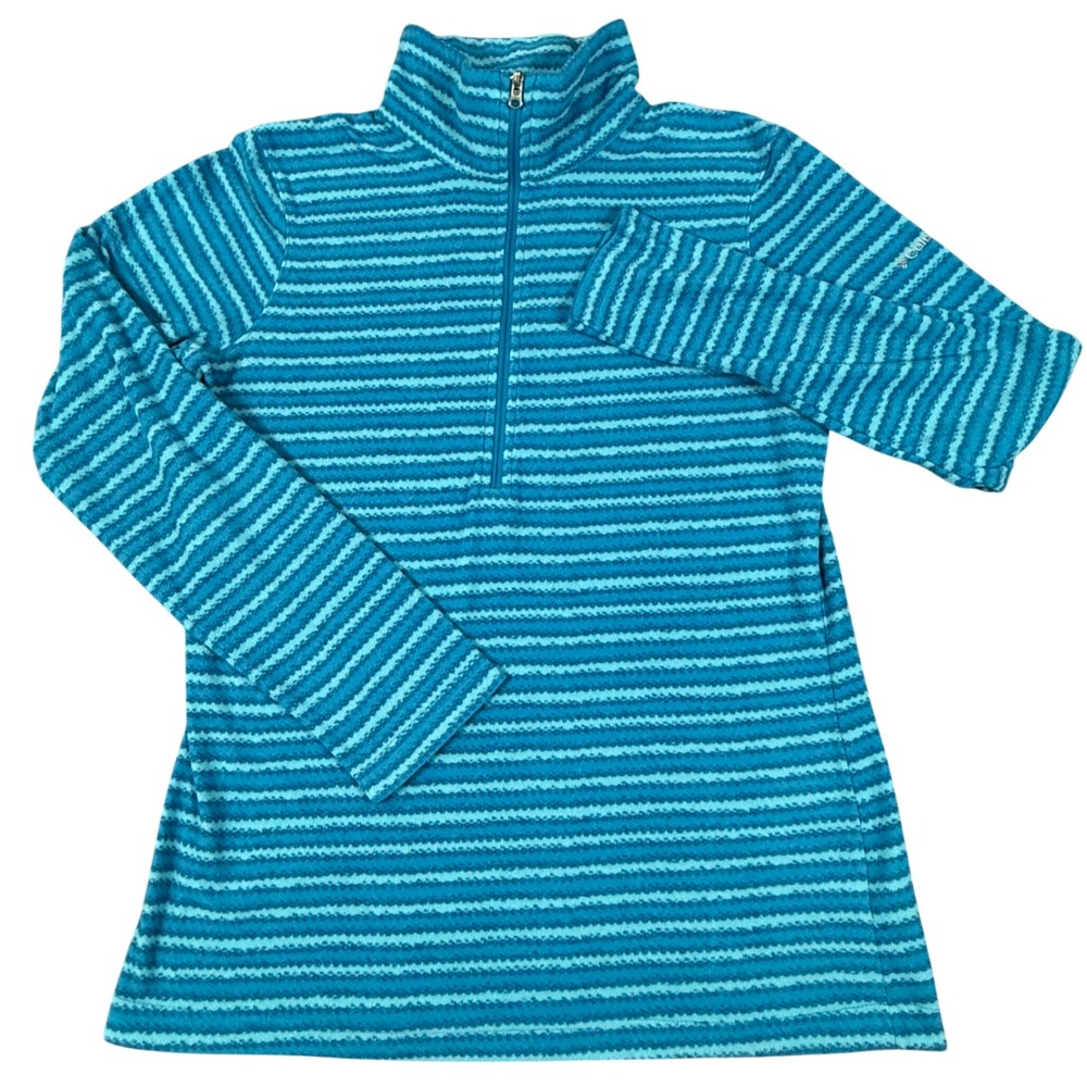 Retro Columbia M Fleece Pullover 1/4 Zip Striped Blue Athleisure Lightweight